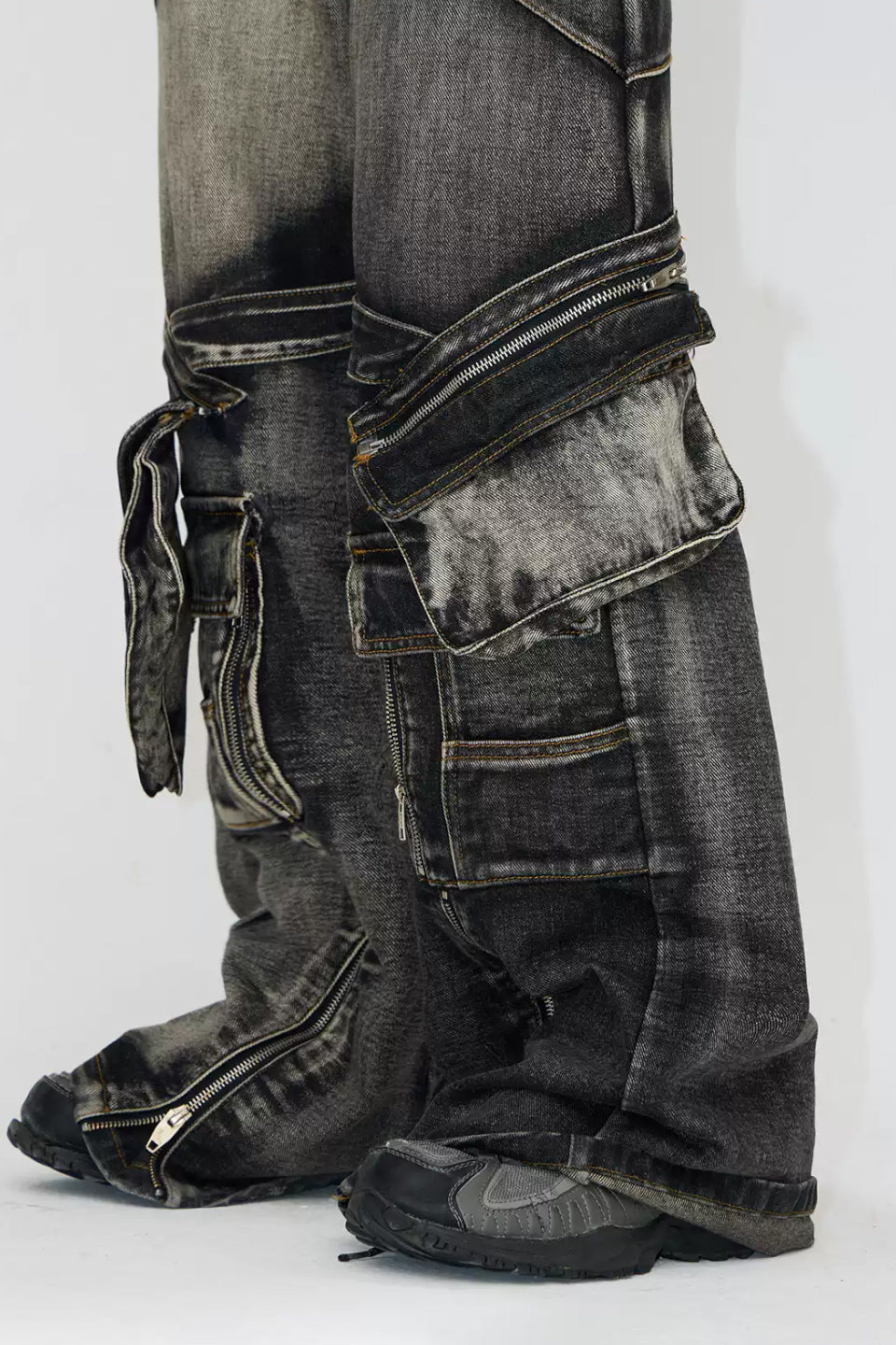 Straight Leg Denim Cargo Pants