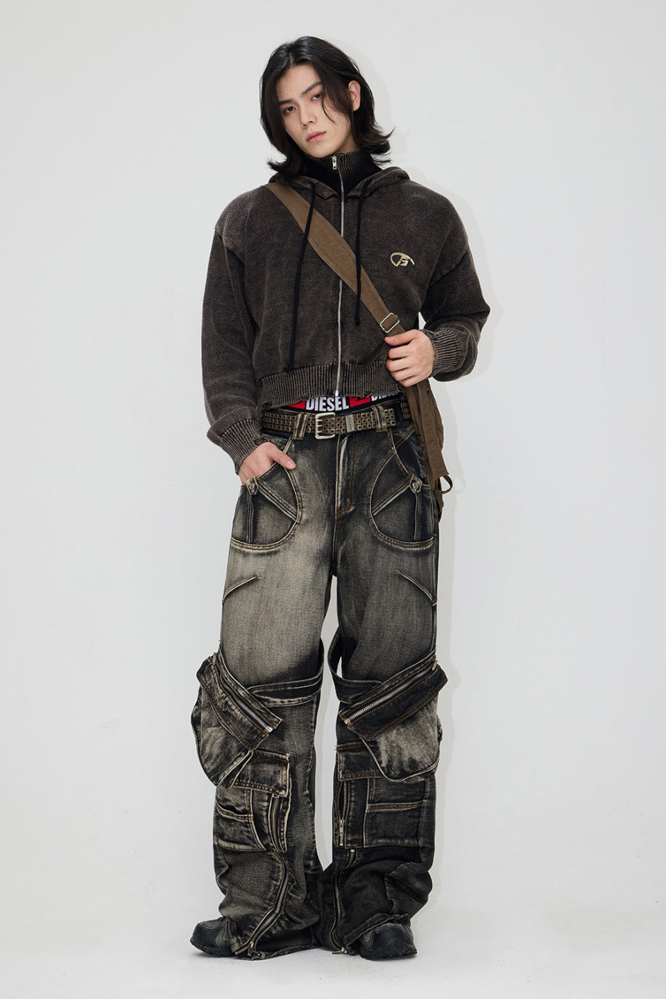 Straight Leg Denim Cargo Pants
