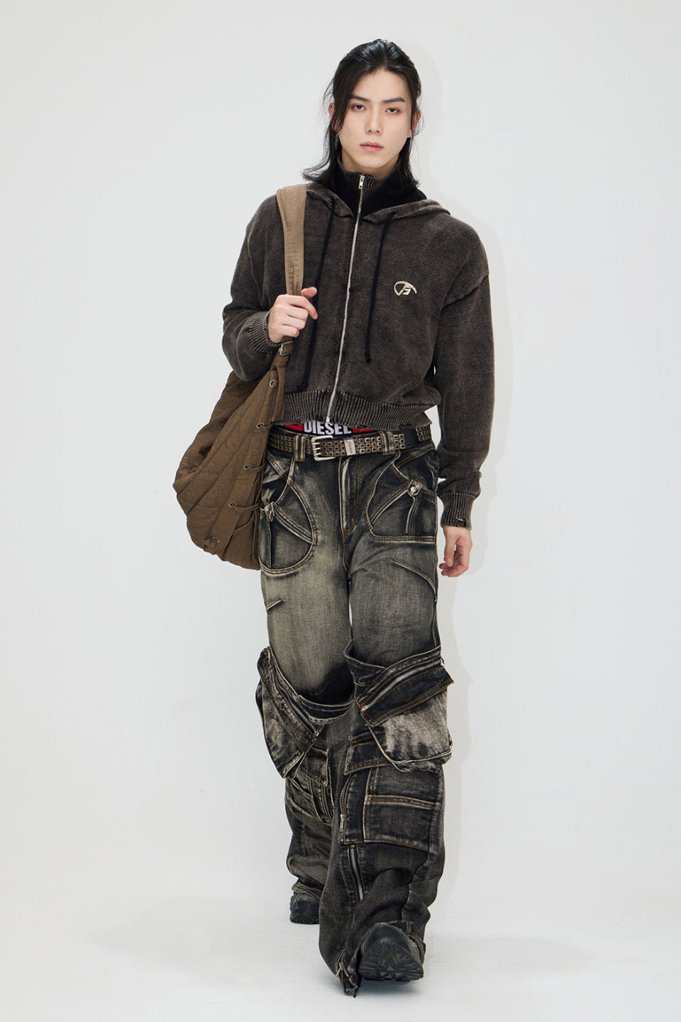 Straight Leg Denim Cargo Pants