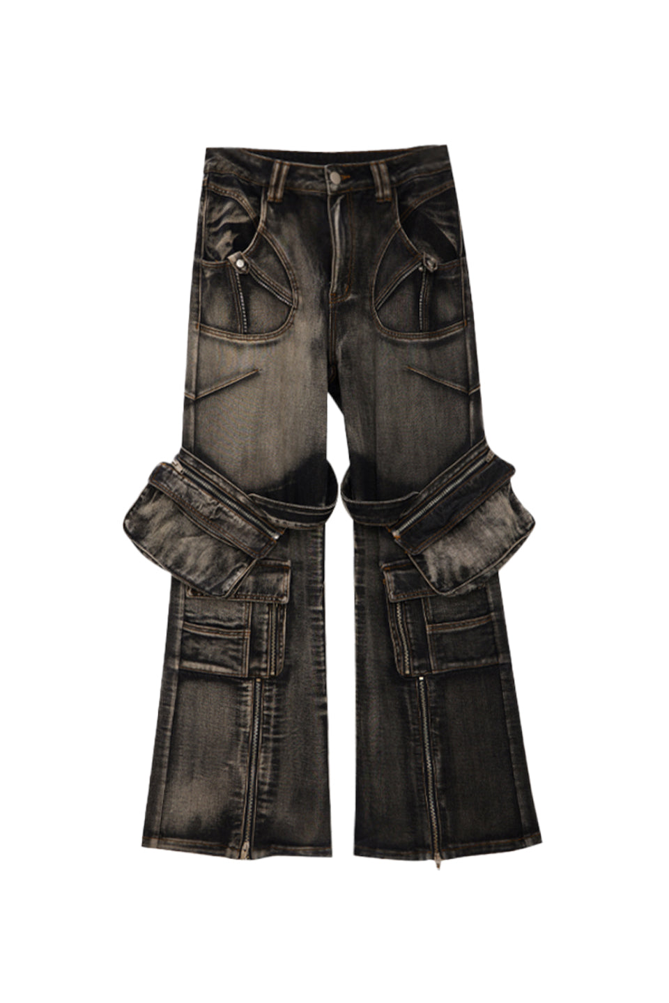 Straight Leg Denim Cargo Pants