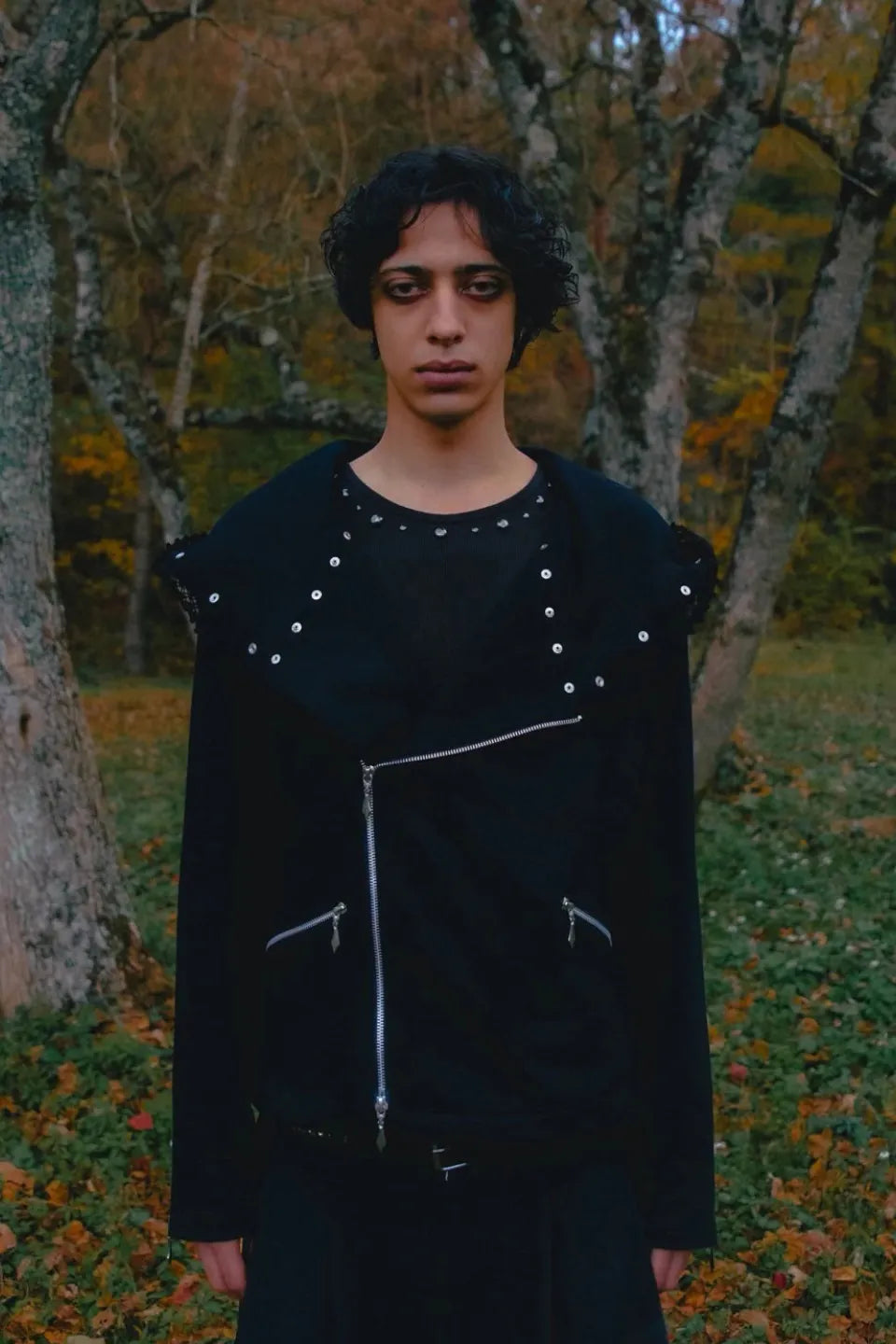 Studded Offset Zip Hoodie