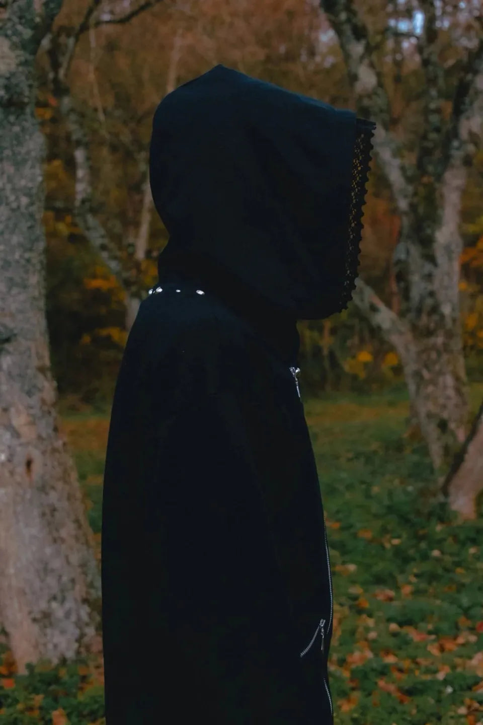 Studded Offset Zip Hoodie