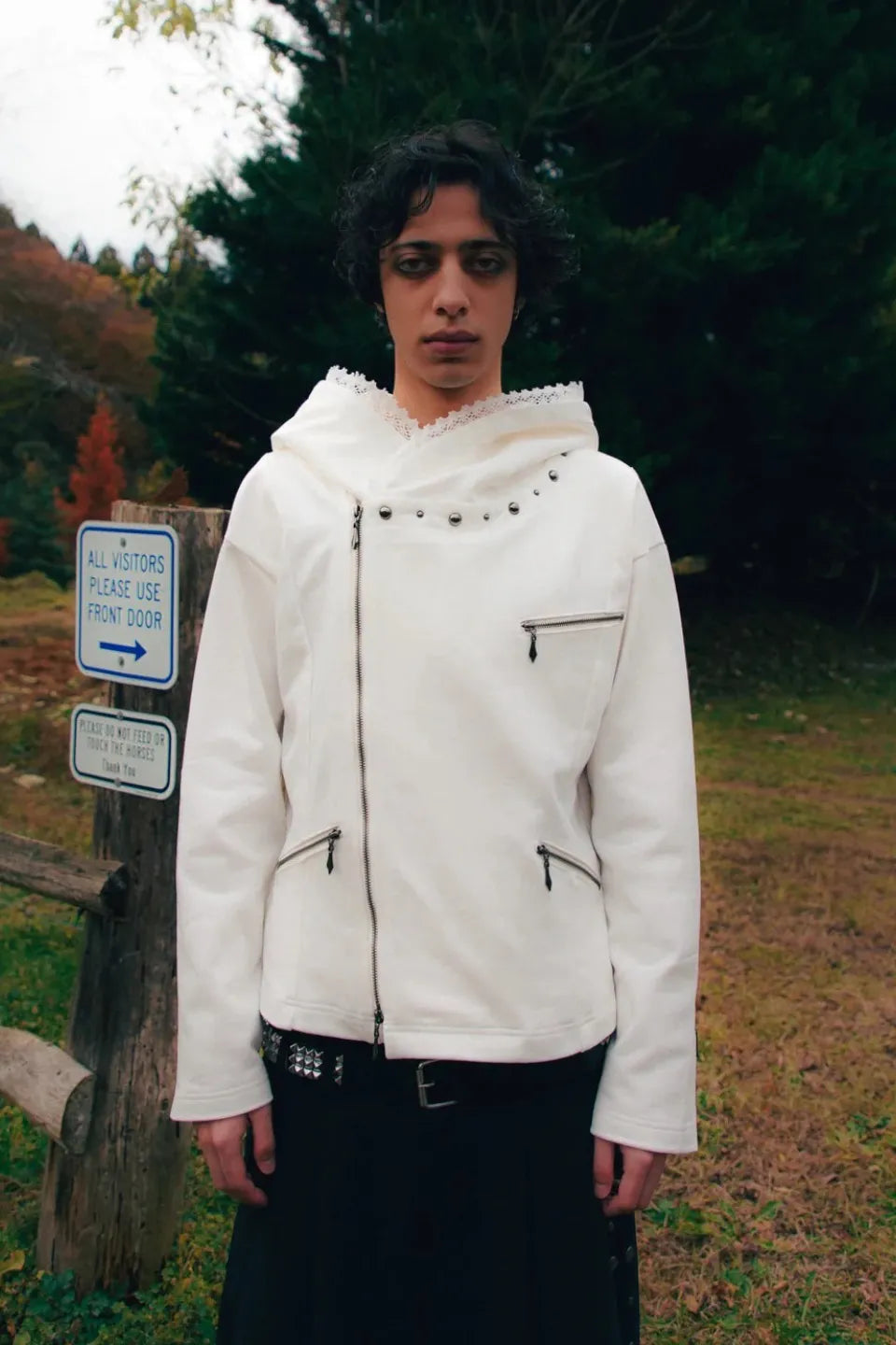 Studded Offset Zip Hoodie