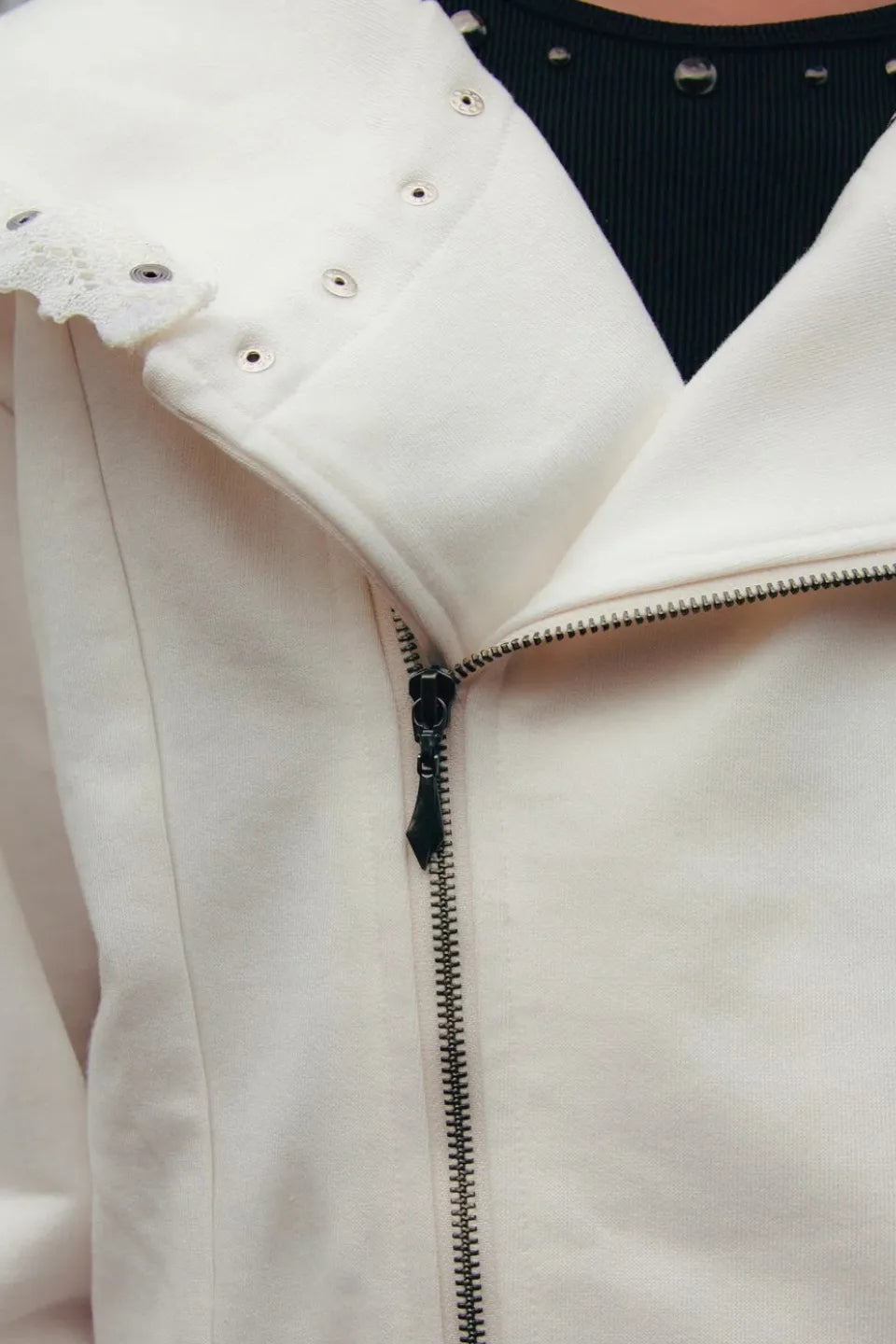Studded Offset Zip Hoodie