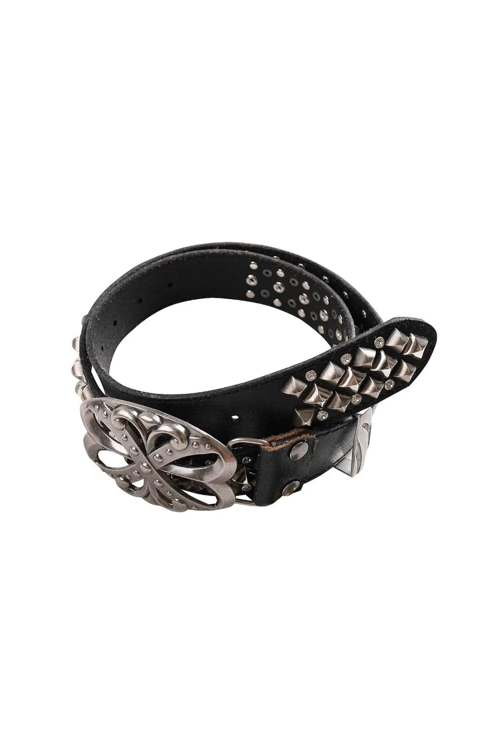 Studded Rhinestone Carved Buckle Leather Belt