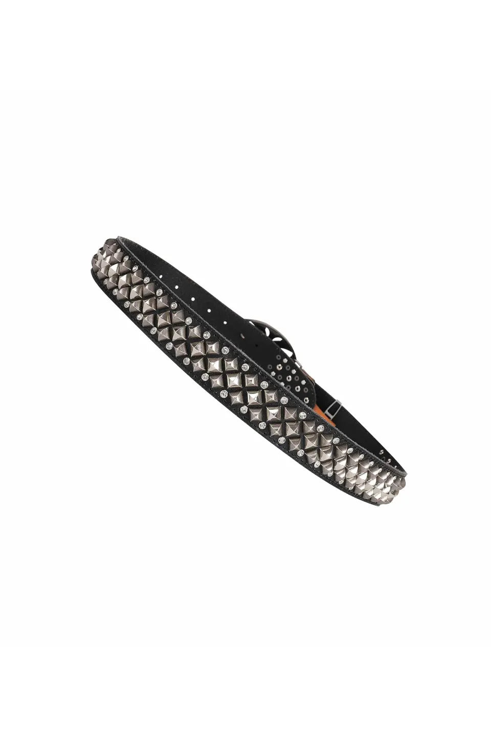 Studded Rhinestone Carved Buckle Leather Belt