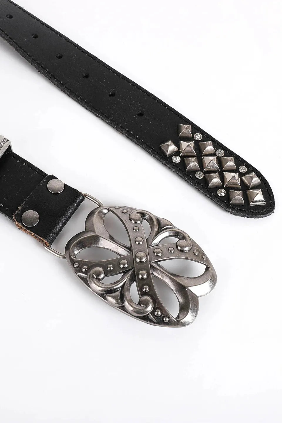 Studded Rhinestone Carved Buckle Leather Belt