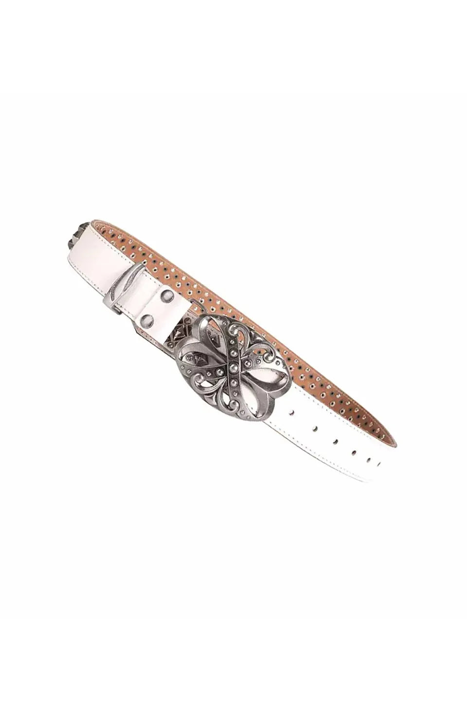 Studded Rhinestone Carved Buckle Leather Belt