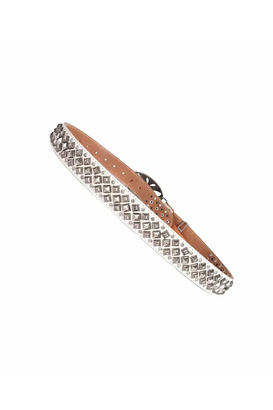 Studded Rhinestone Carved Buckle Leather Belt