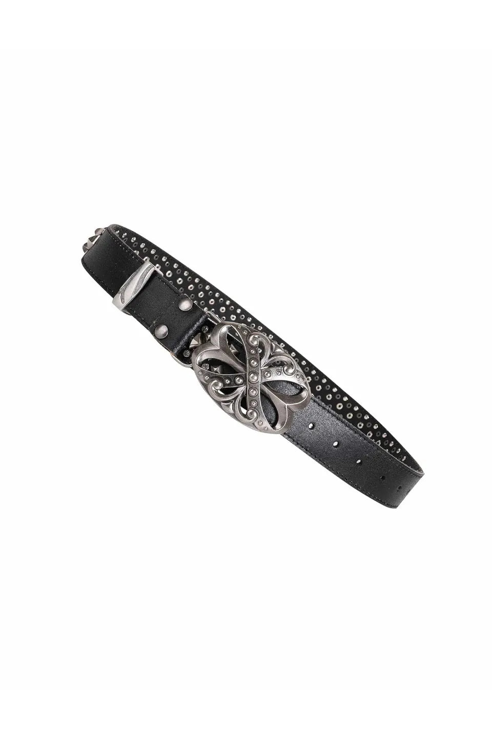 Studded Rhinestone Carved Buckle Leather Belt