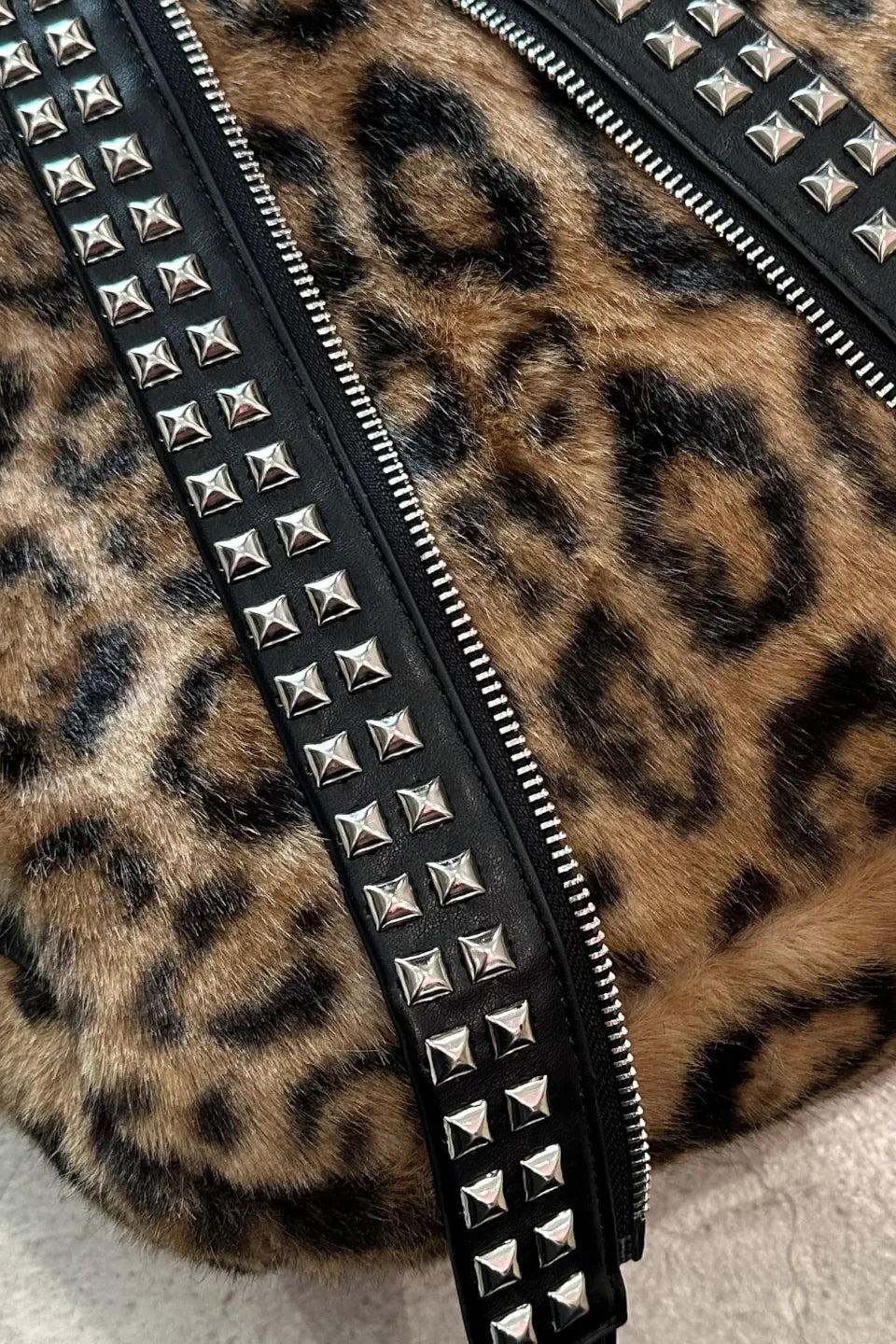 Studded Two Tone Pierced Leopard Backpack