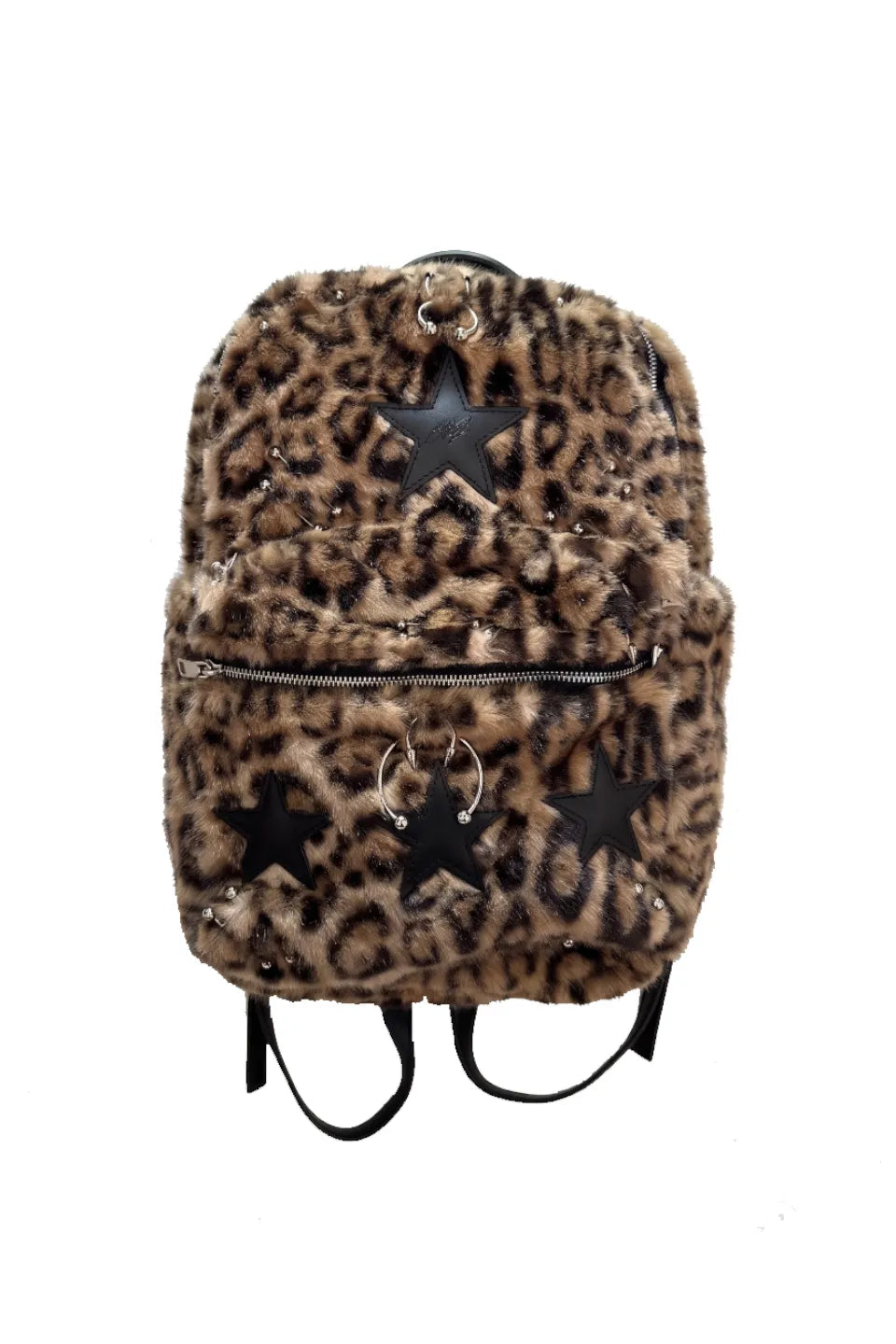 Studded Two Tone Pierced Leopard Backpack