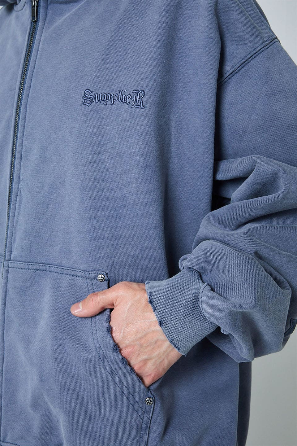 Studs Cross Patch Zip Hoodie