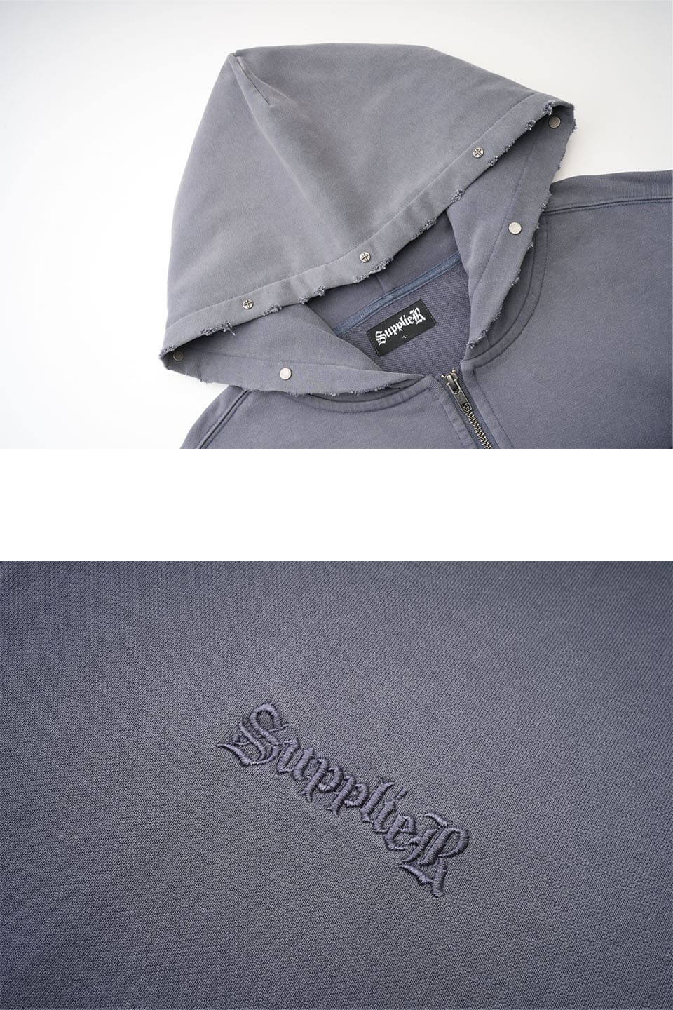 Studs Cross Patch Zip Hoodie