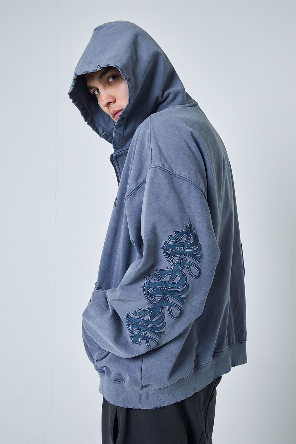 Studs Cross Patch Zip Hoodie