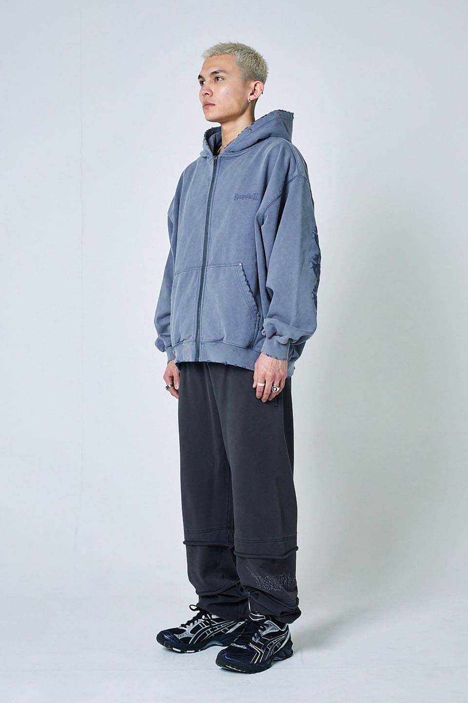 Studs Cross Patch Zip Hoodie