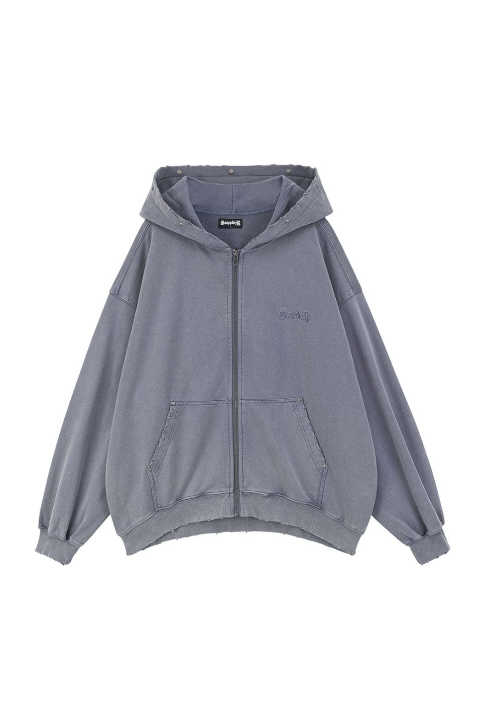 Studs Cross Patch Zip Hoodie