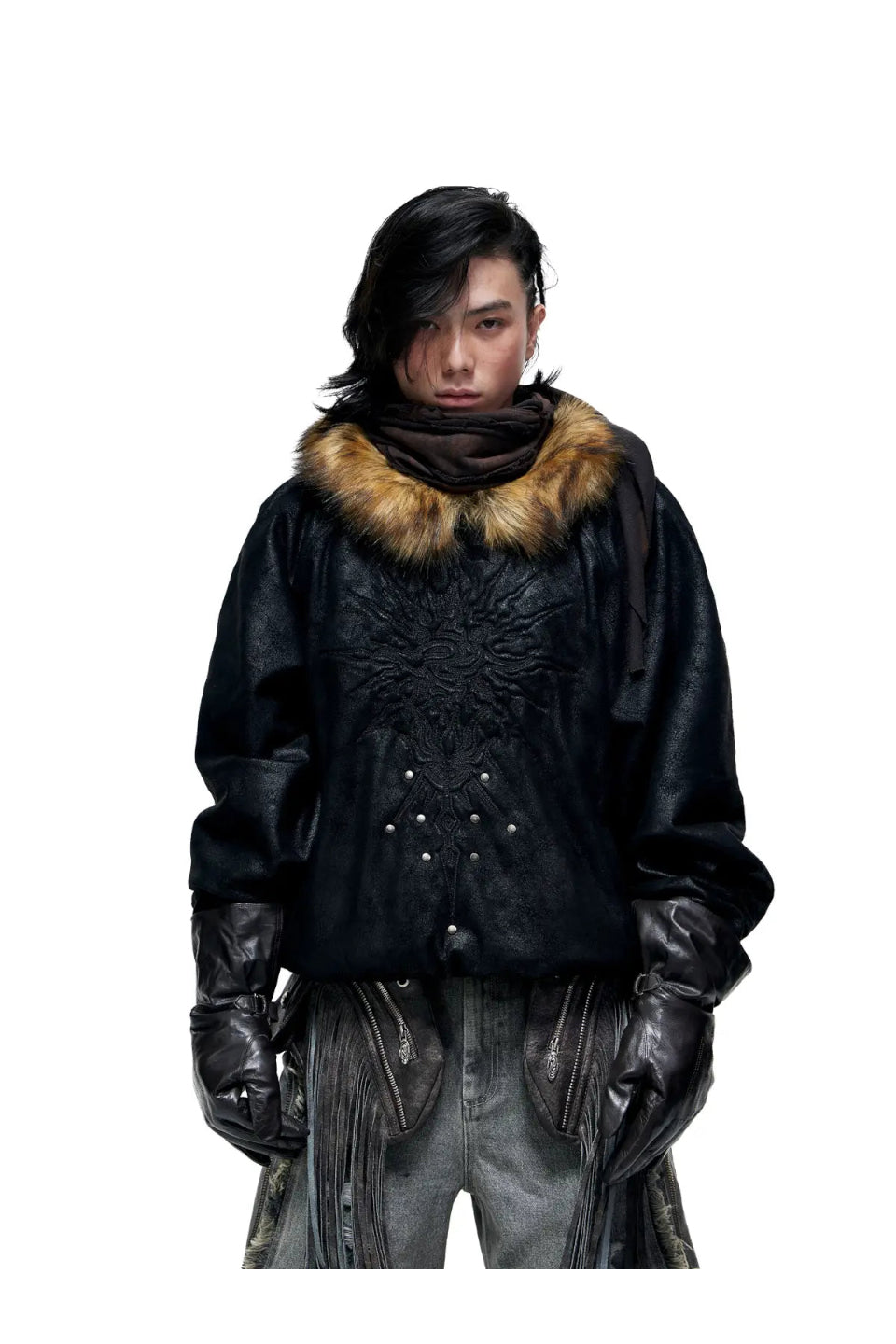 Sun Totem Fur Collar Hoodie