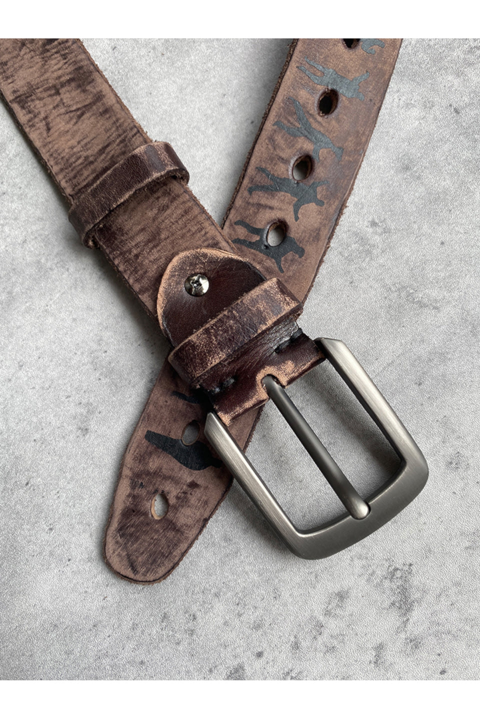 TAIJI Distressed 36 Hole Multipurpose Leather Belt