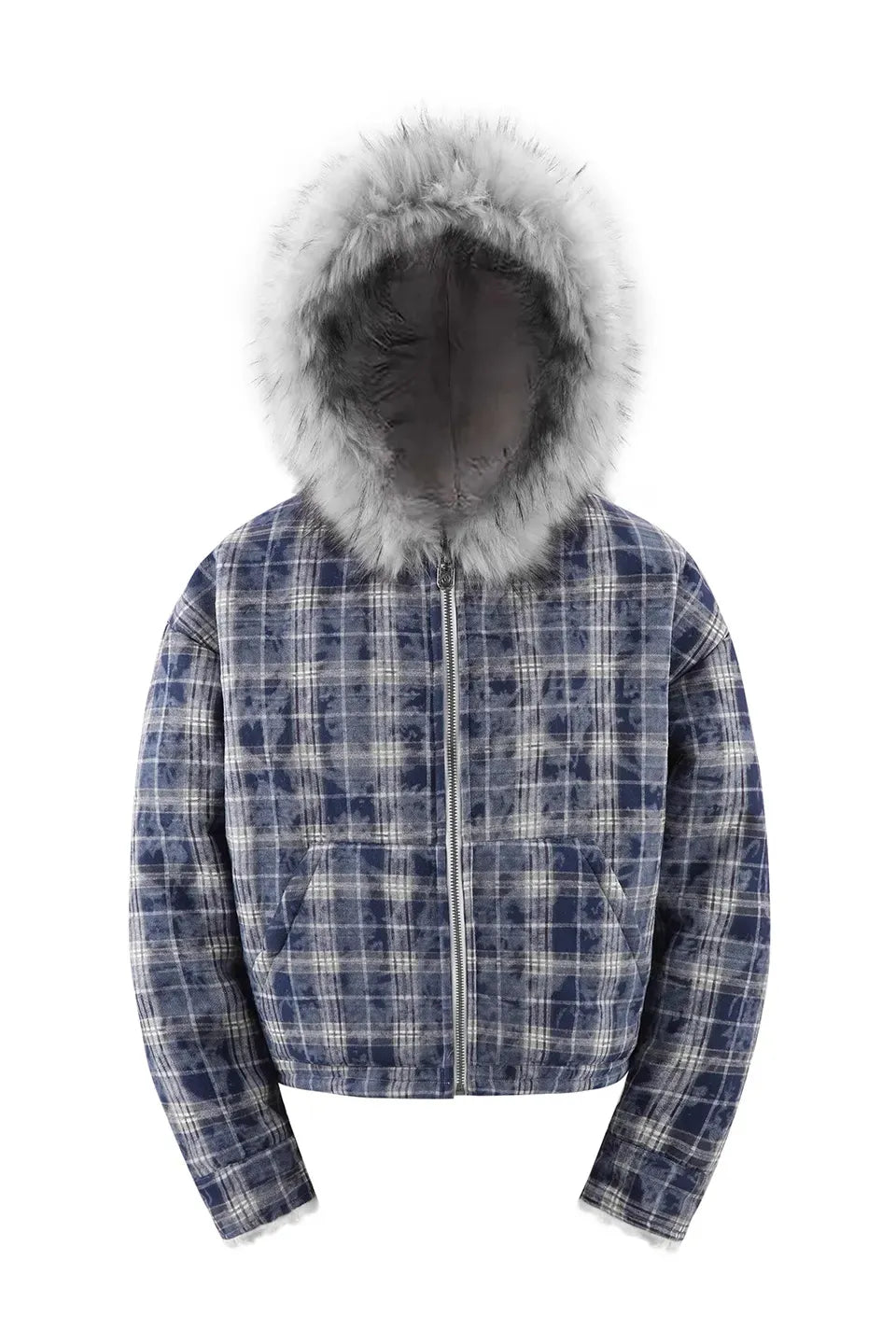 Thick Blue Grid Lamb Wool Jacket