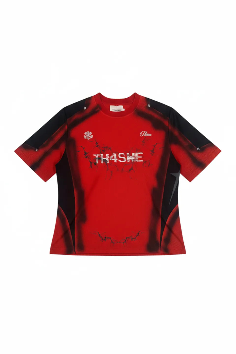 Thorn Pattern Dirty Art Studded Jersey T-shirt