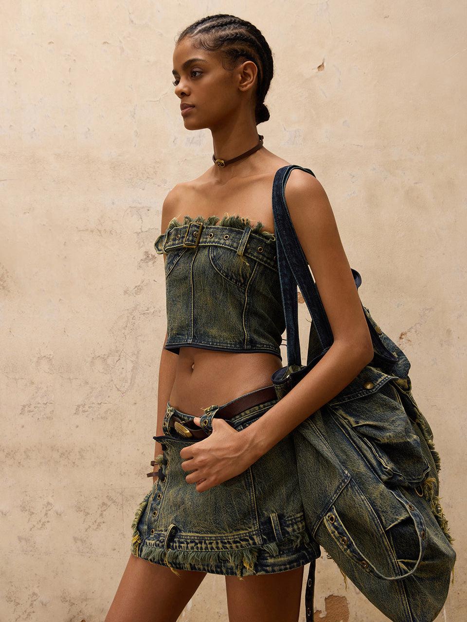 Three Stage Faded Maxi Denim Skirt