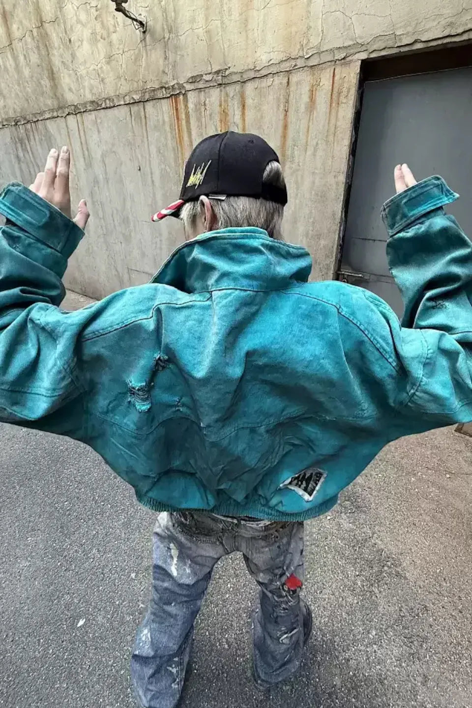 Tiffany Blue Dirt Dyed Patchwork Vintage Jacket