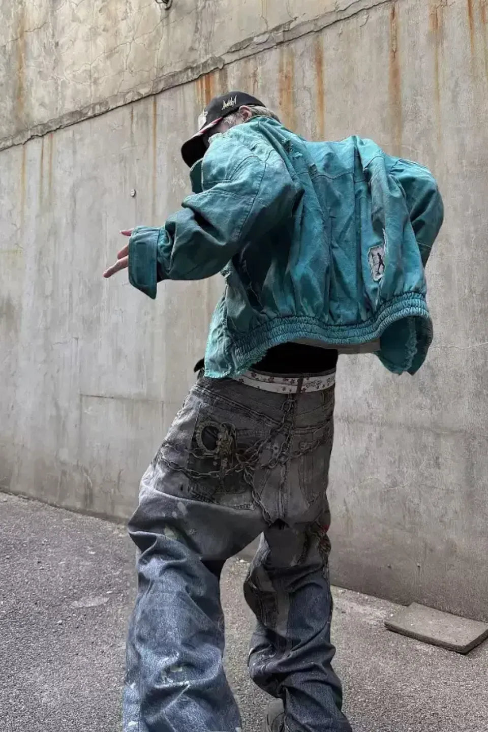 Tiffany Blue Dirt Dyed Patchwork Vintage Jacket