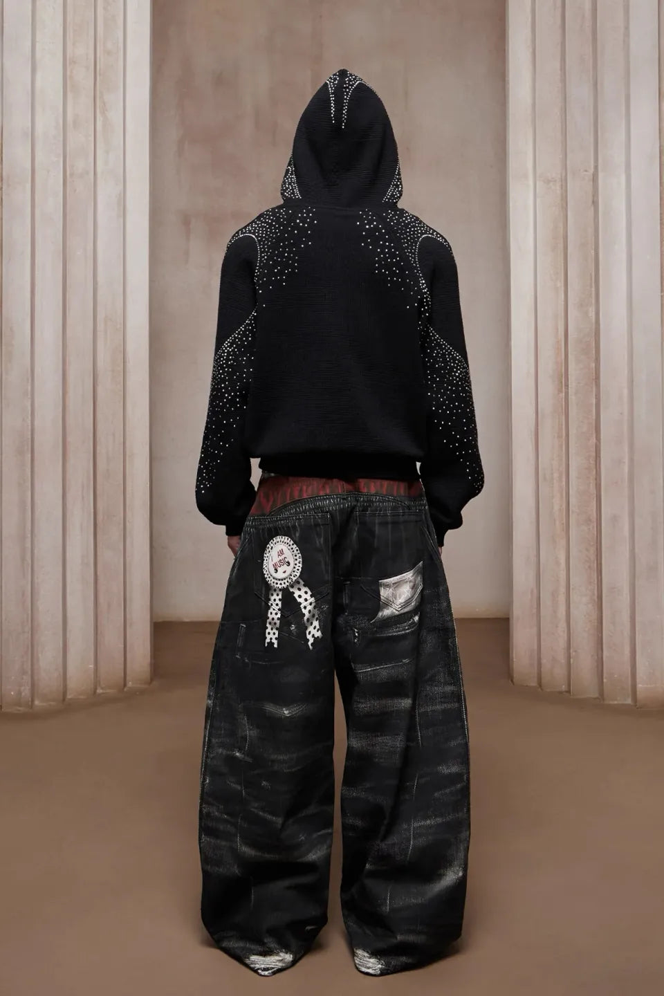 Triple Waist Graphic Wide Leg Denim Pants