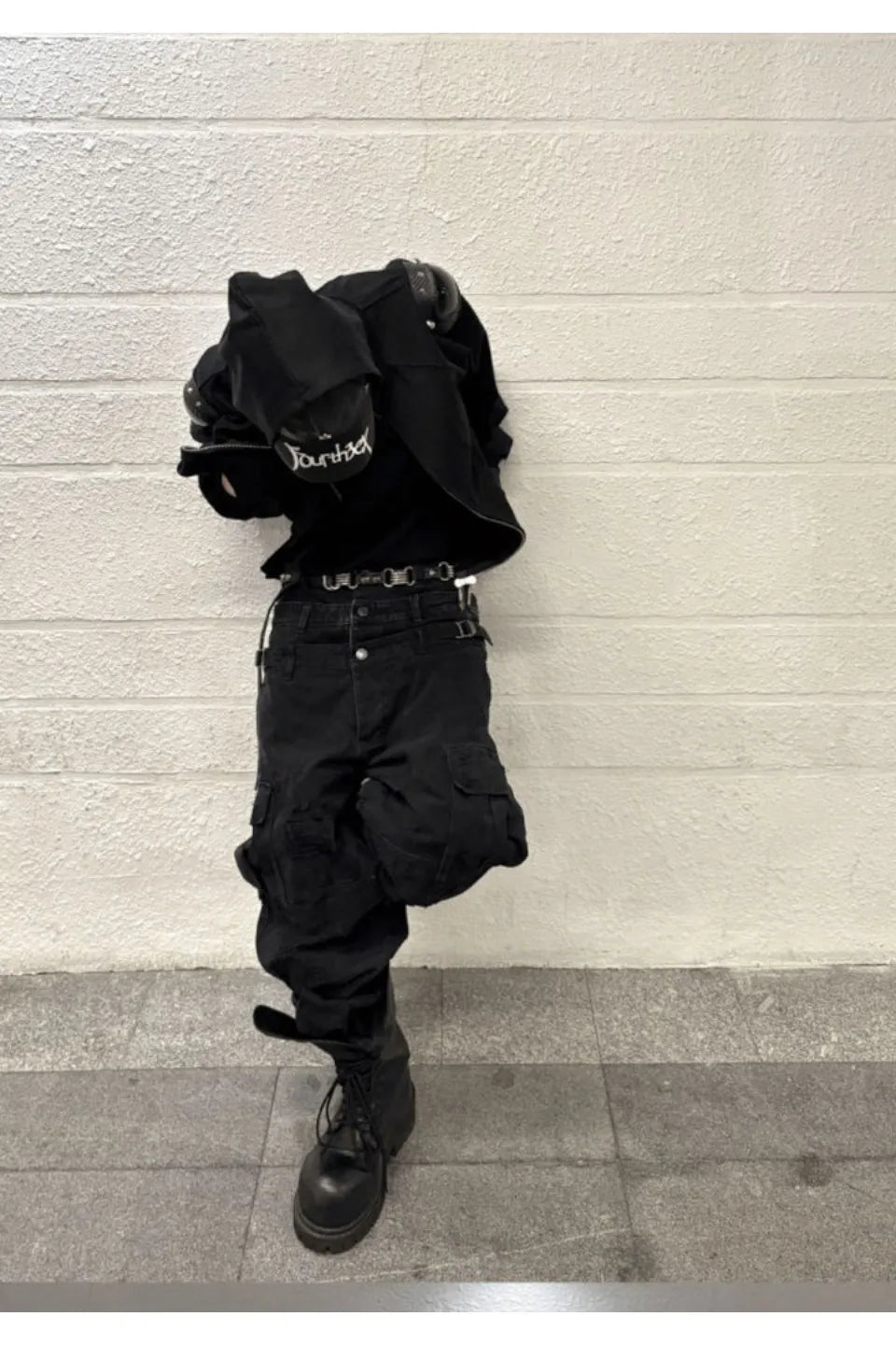 Triple Waistband Distressed Cargo Jeans