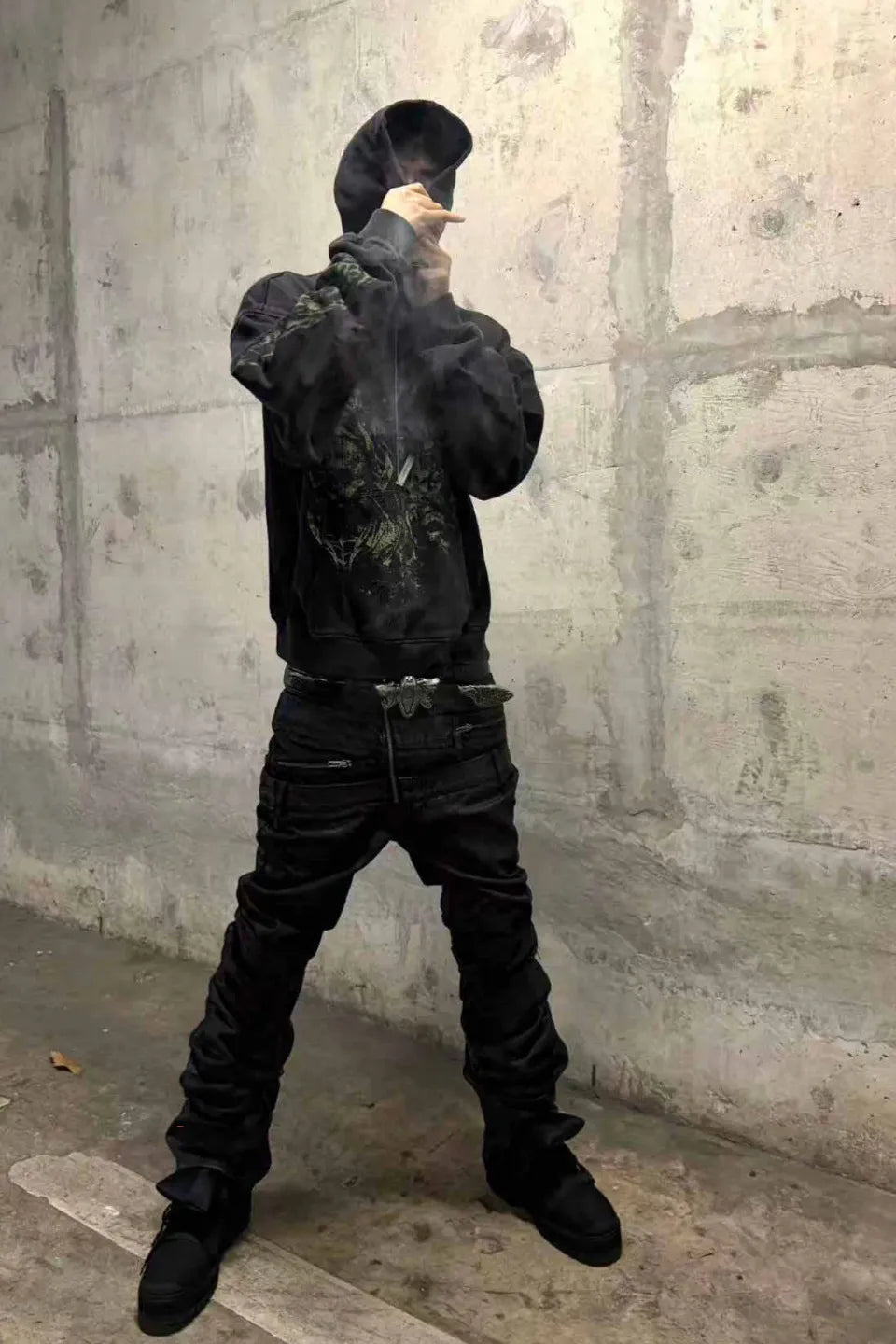 Triple Waistband Coated Hand Painted Jeans