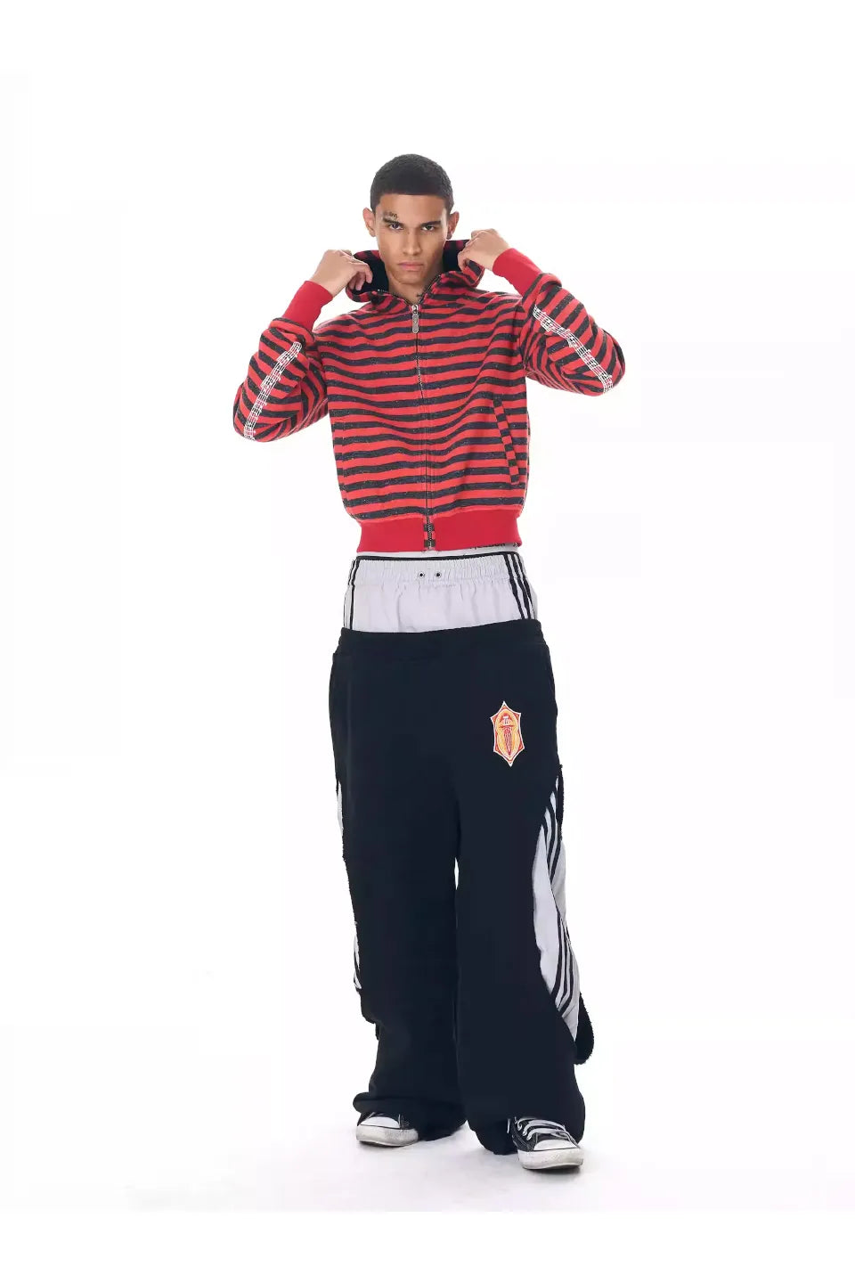 Two Tone Double Waist Wide Leg Pants