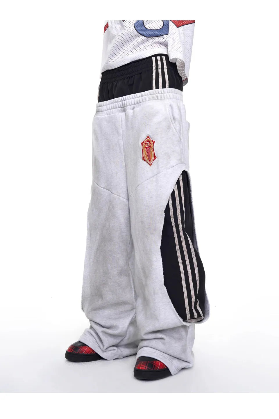 Two Tone Double Waist Wide Leg Pants