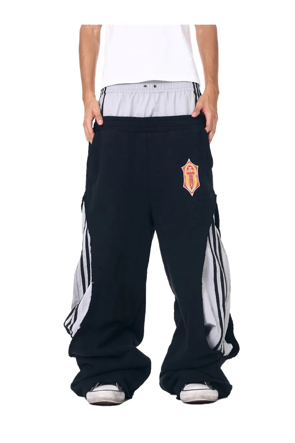 Two Tone Double Waist Wide Leg Pants