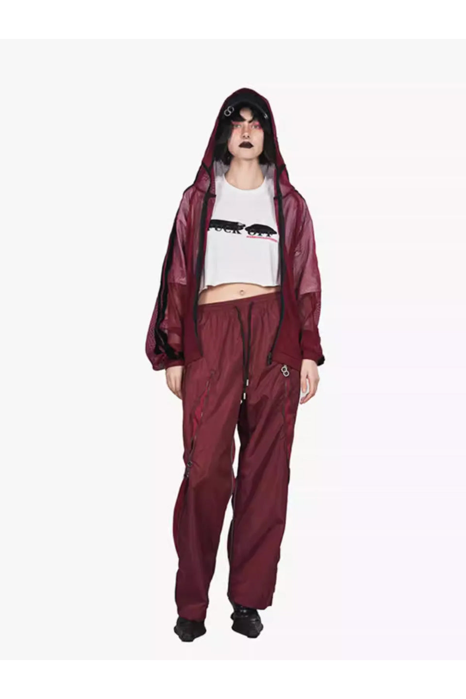 Velor Double Line Mesh Hoodie