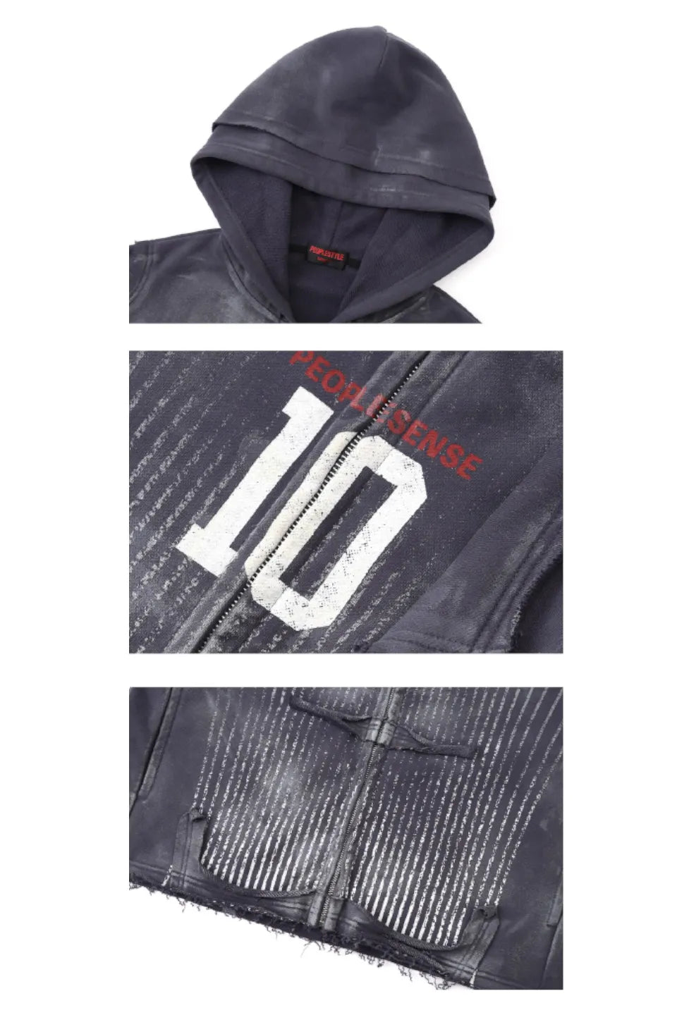 Vertical Striped Distressed Hoodie