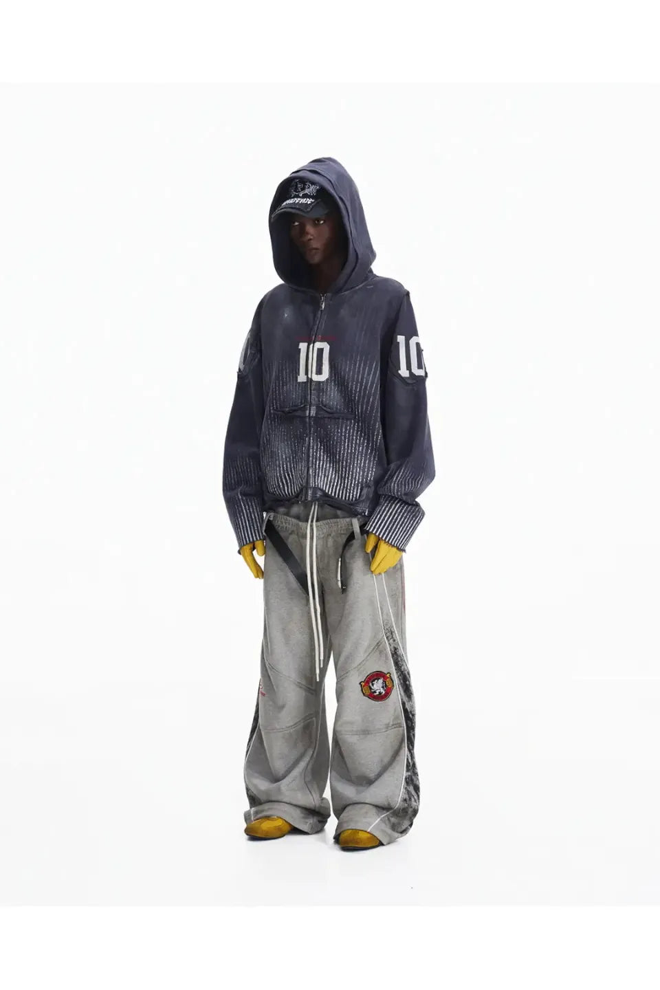 Vertical Striped Distressed Hoodie