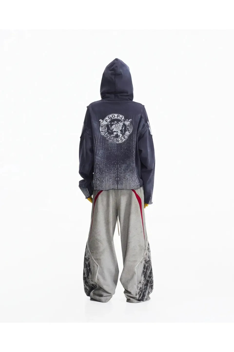 Vertical Striped Distressed Hoodie