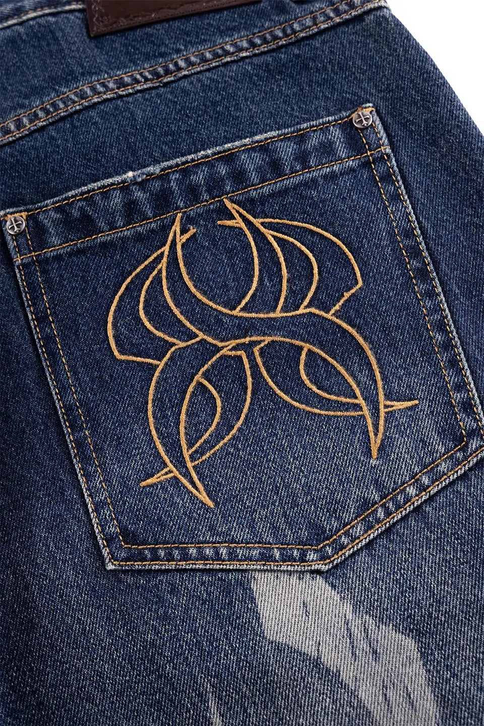 Vintage Wash Tribal Double Knee Baggy Jeans