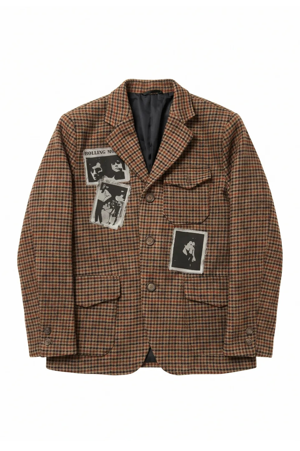 Vintage Houndstooth Wool Patchwork Splatter Suit Jacket