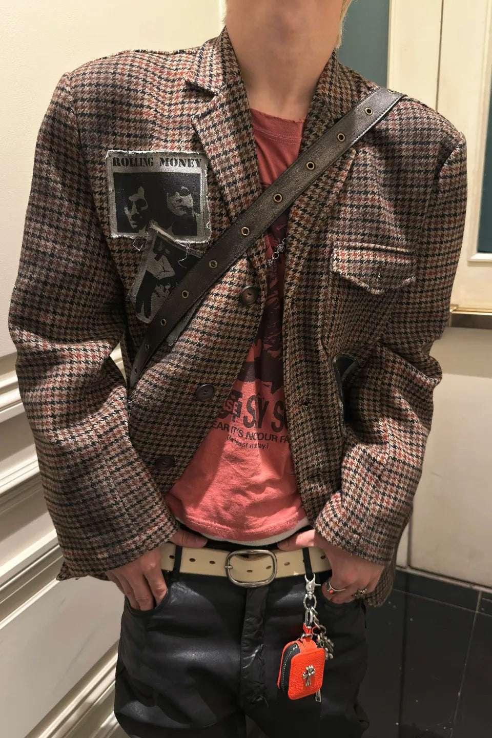Vintage Houndstooth Wool Patchwork Splatter Suit Jacket