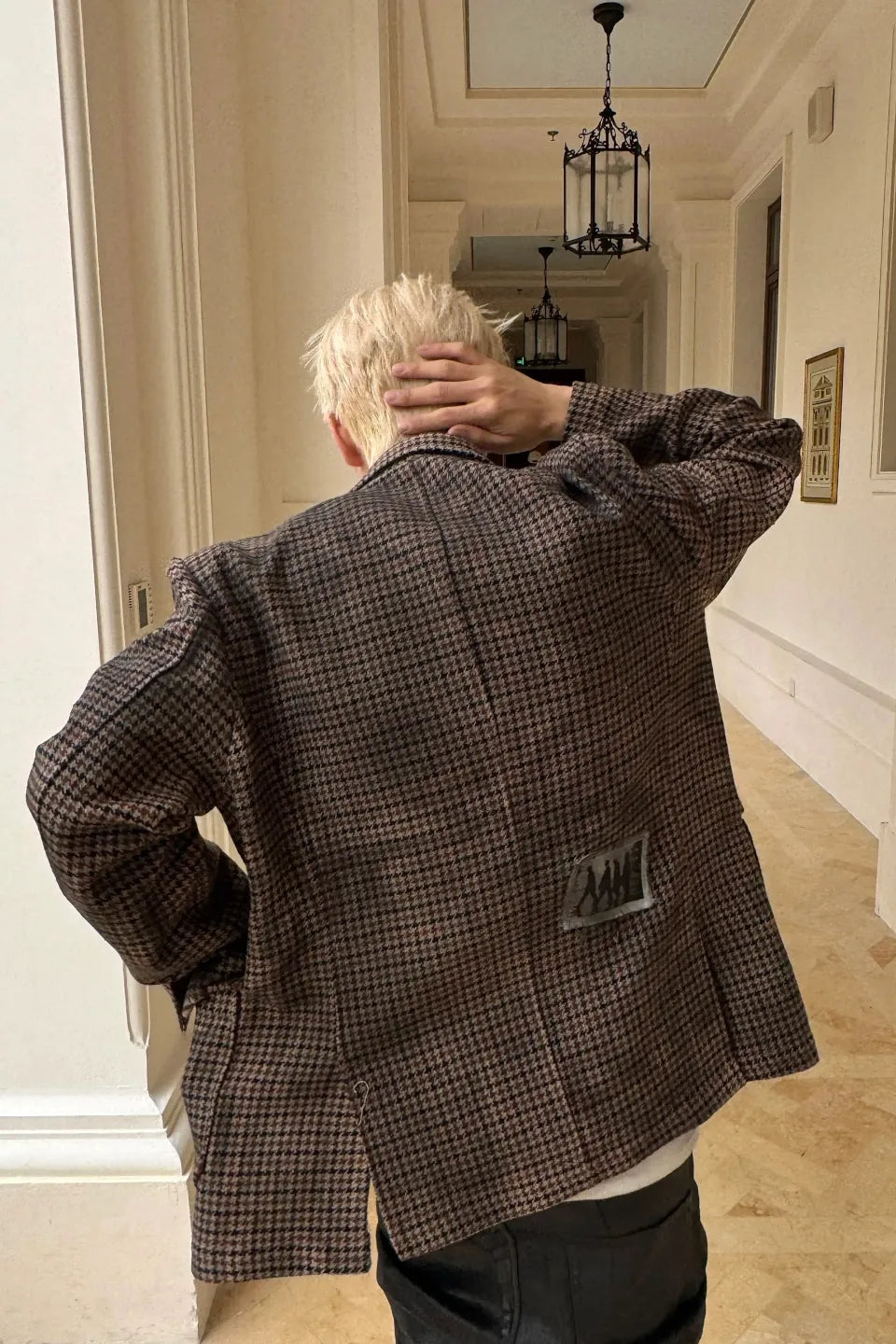 Vintage Houndstooth Wool Patchwork Splatter Suit Jacket
