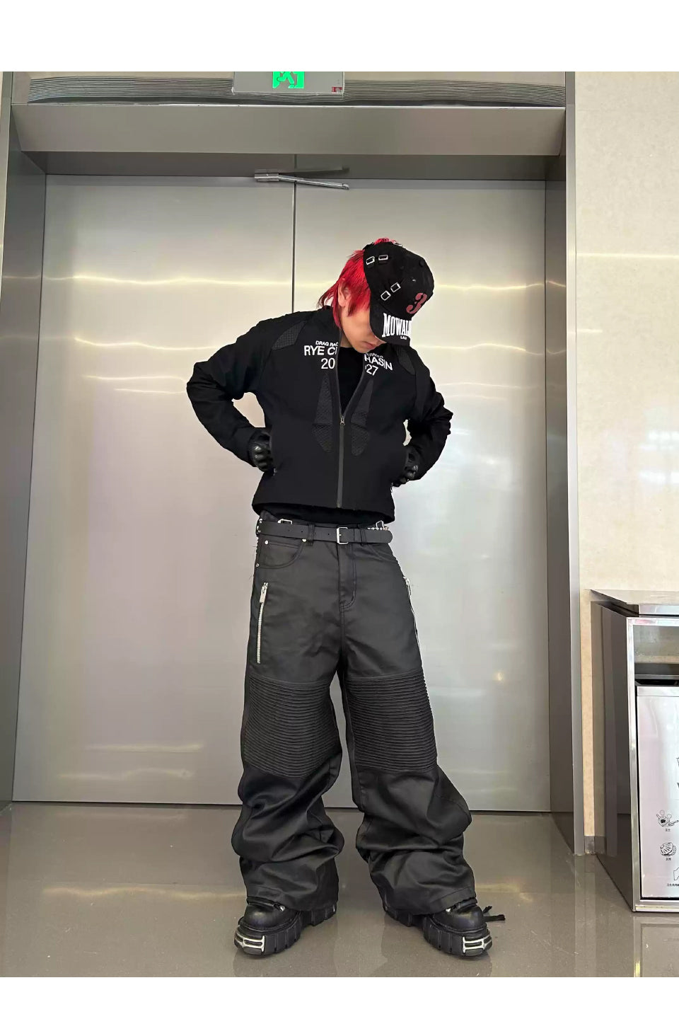 Vinyl Brush Wax Knee Baggy Cargo Pants