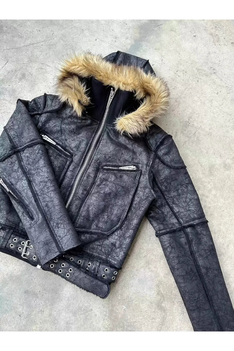 WØR Detachable Fur Collar Leather Jacket