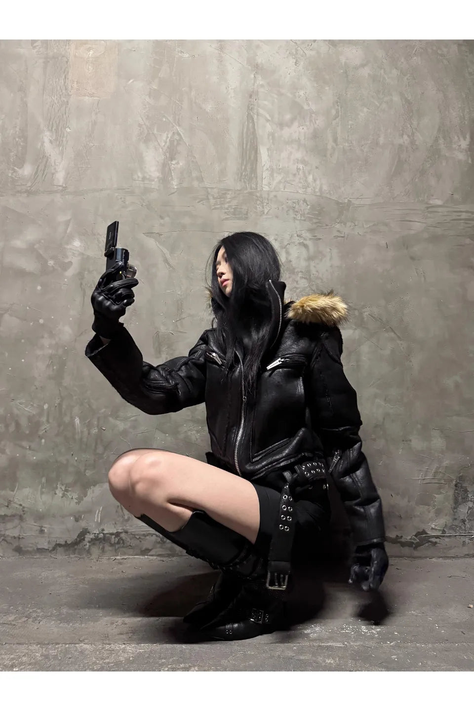 WØR Detachable Fur Collar Leather Jacket