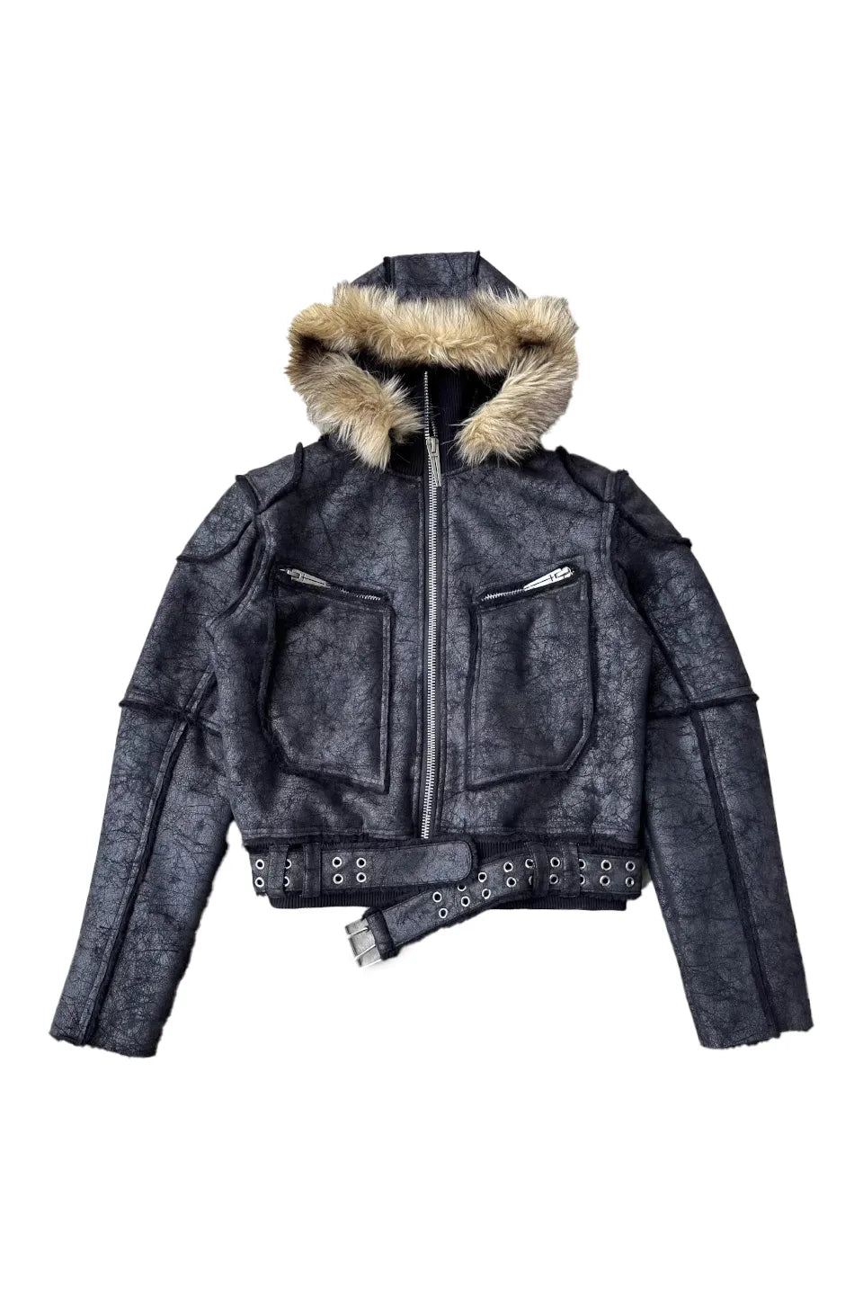 WØR Detachable Fur Collar Leather Jacket