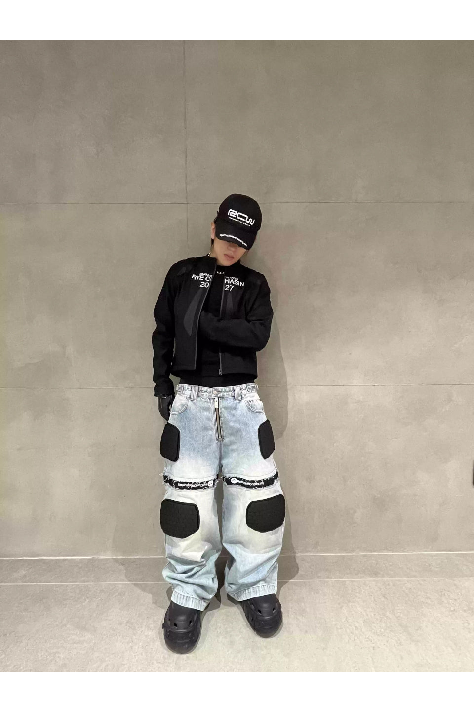 Washed Blue Racing Baggy Jeans