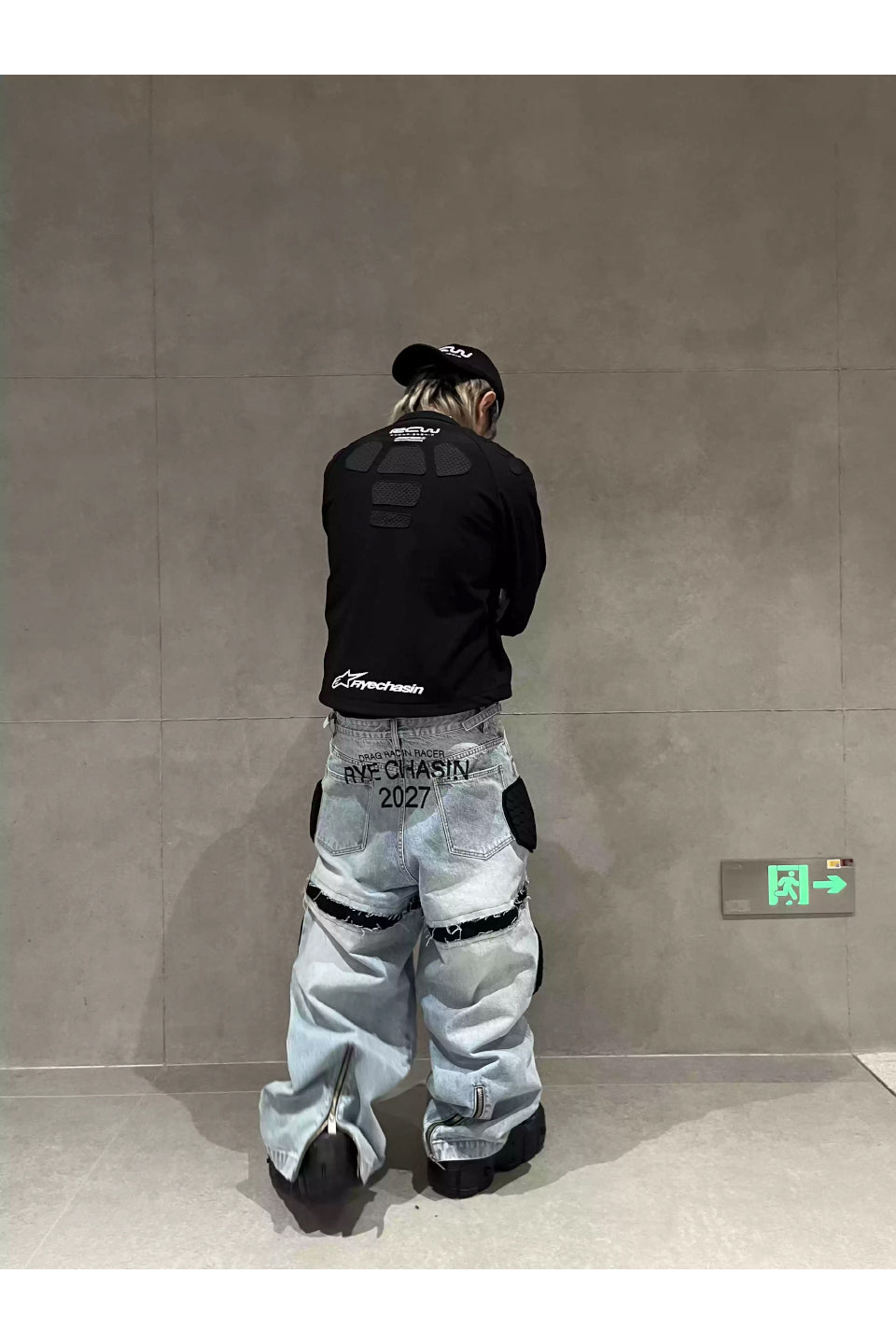 Washed Blue Racing Baggy Jeans