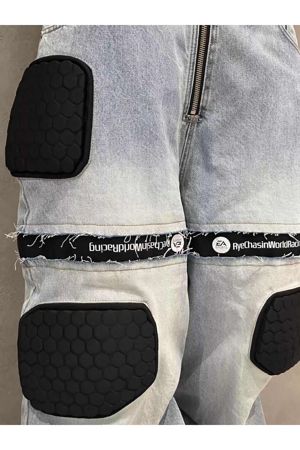 Washed Blue Racing Baggy Jeans