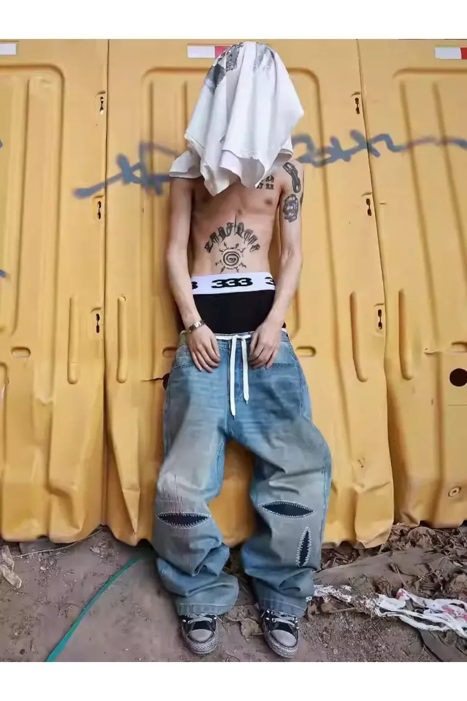 Washed Blue Straight Leg Wipe Dirty Jeans
